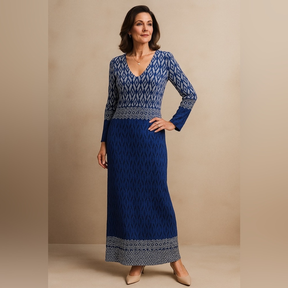 St. John evening Santana knit long maxi dress side slit